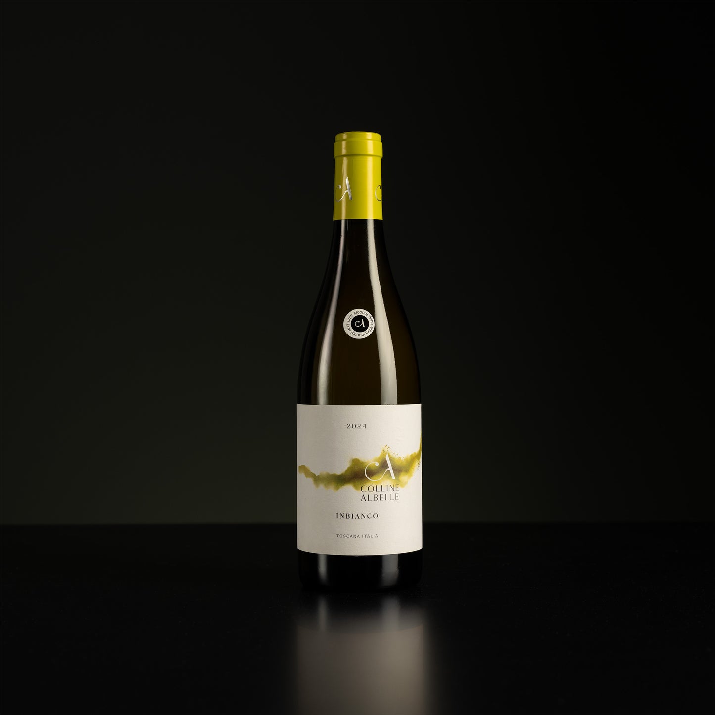 Wine bottle with a label on a black background