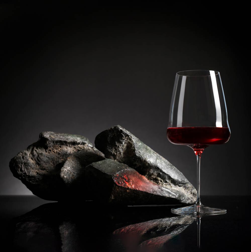 Red wine with stone art piece