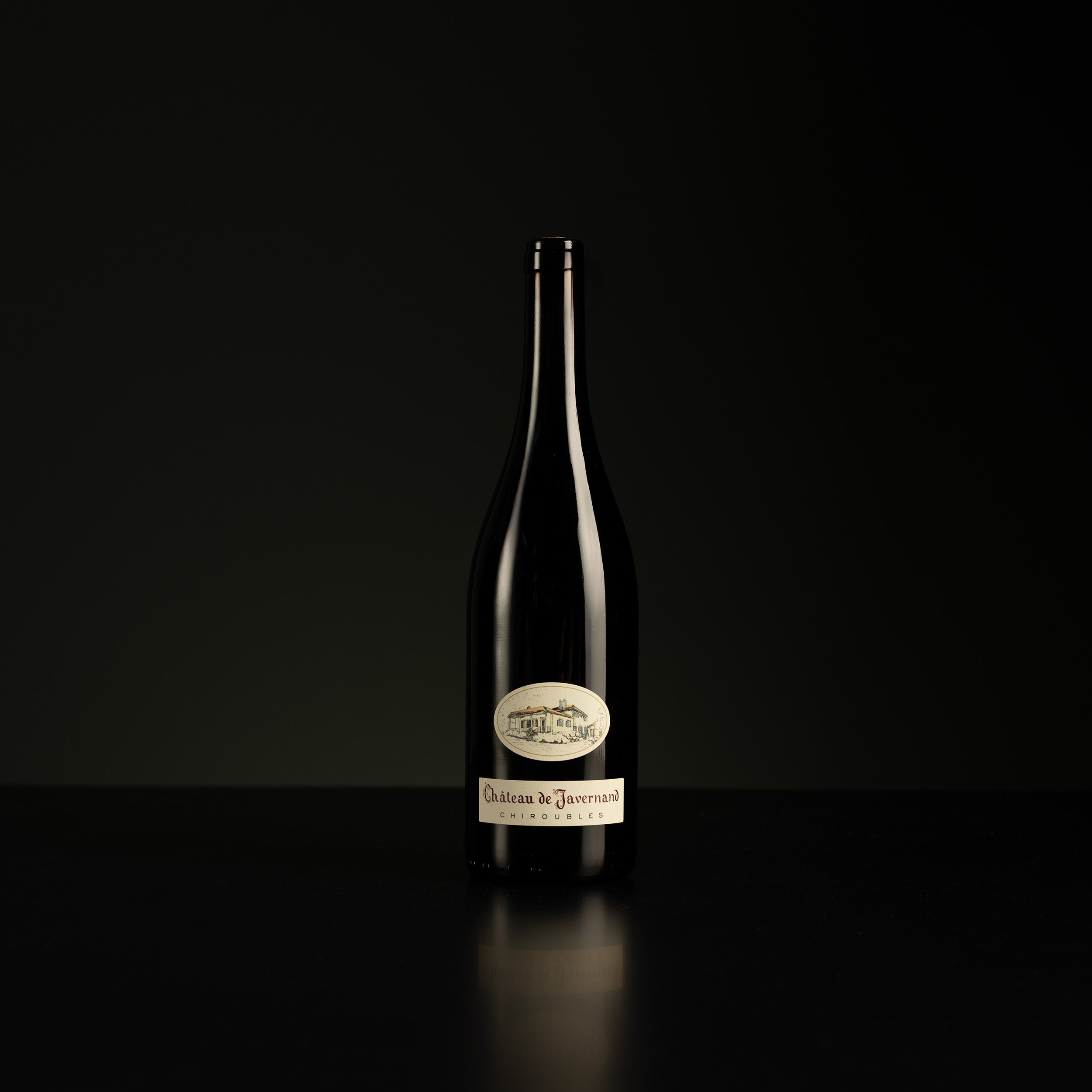 Wine bottle with a label on a black background