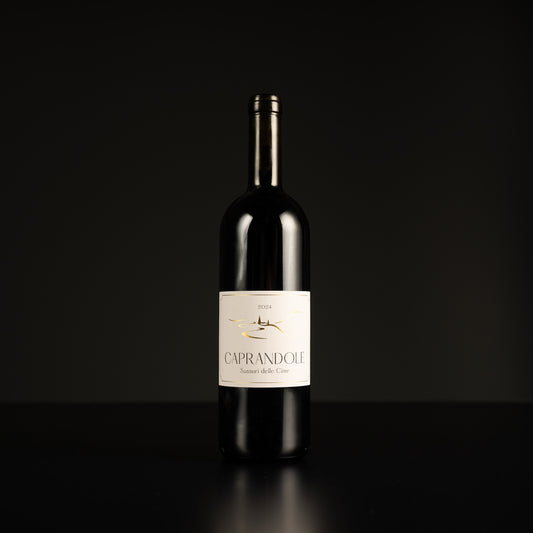 Wine bottle with a label on a black background