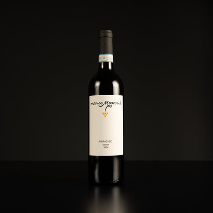 Wine bottle with a white label on a black background