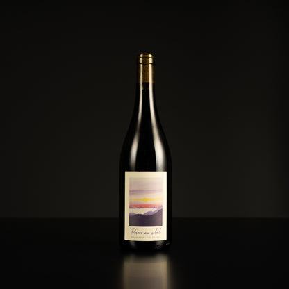 Wine bottle with a label on a black background