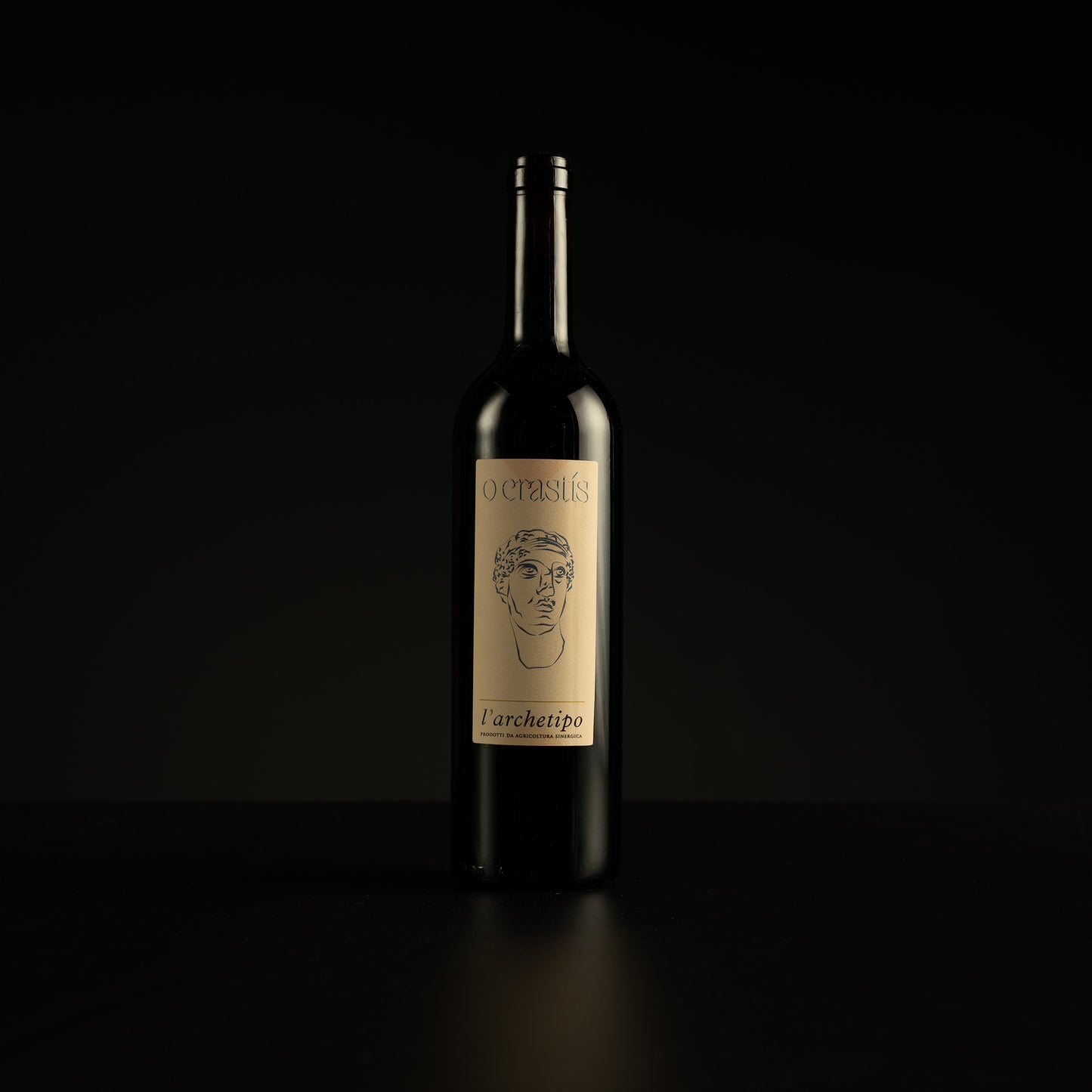 Wine bottle with a label on a black background