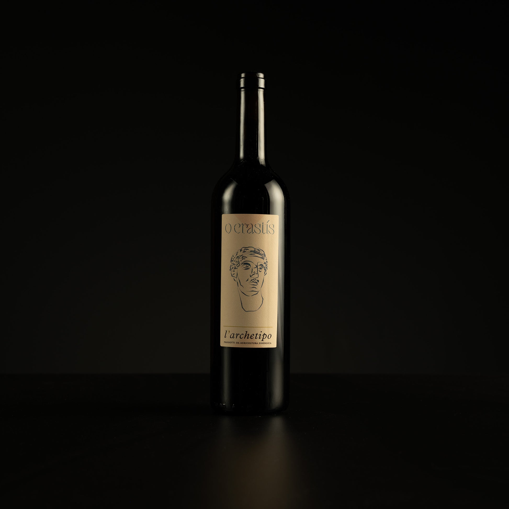 Wine bottle with a label on a black background