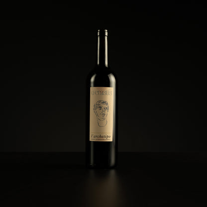 Wine bottle with a label on a black background
