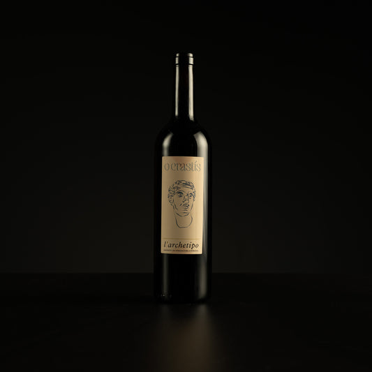 Wine bottle with a label on a black background