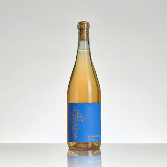 Wine bottle with a blue label on a white background