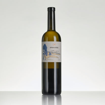 Wine bottle with a label on a white background