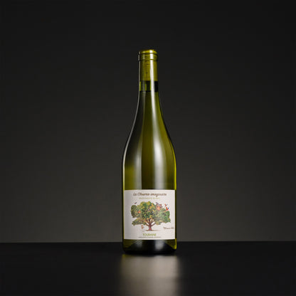 Green wine bottle with a label on a black background