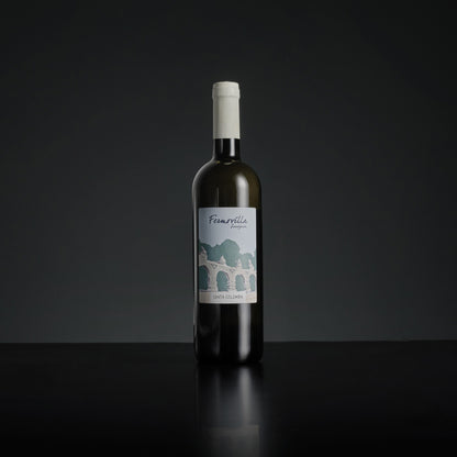Wine bottle with a label on a dark background