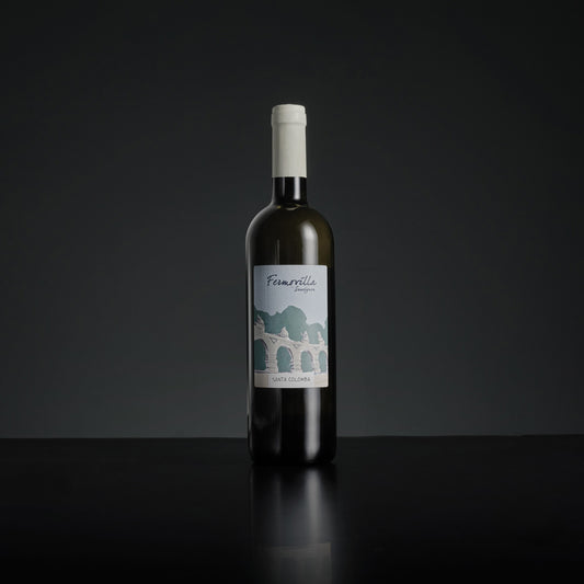 Wine bottle with a label on a dark background