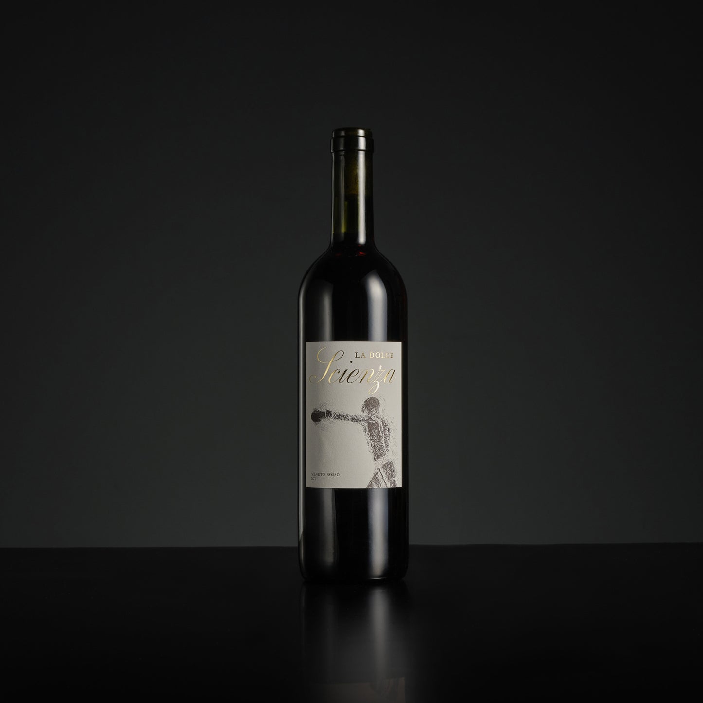 Wine bottle with a label on a black background